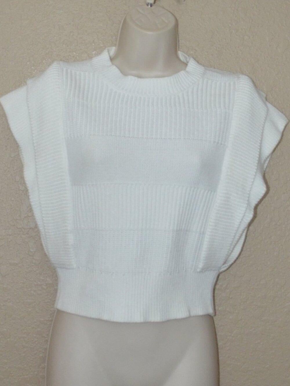 $345 Sz S IRO Guarida White Cap Sleeve Fitted Cropped Waistband Knit Top Sweater